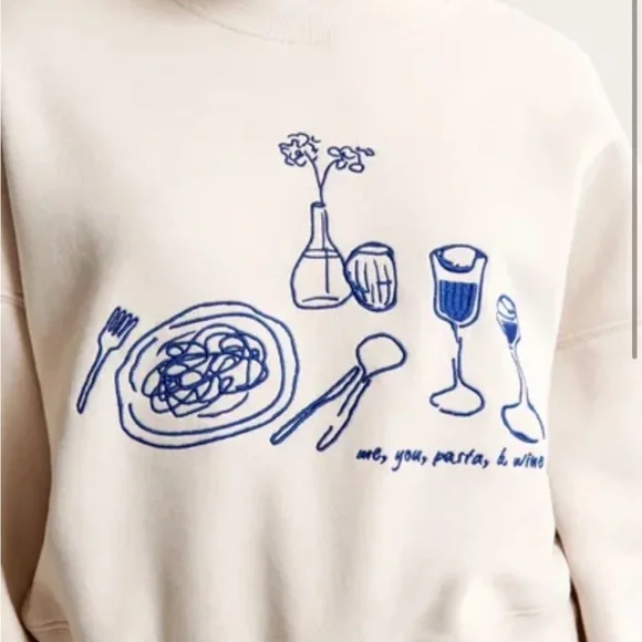 Abercrombie & Fitch Cream pasta and wineSweater with Blue Graphic - Picture 2 of 5